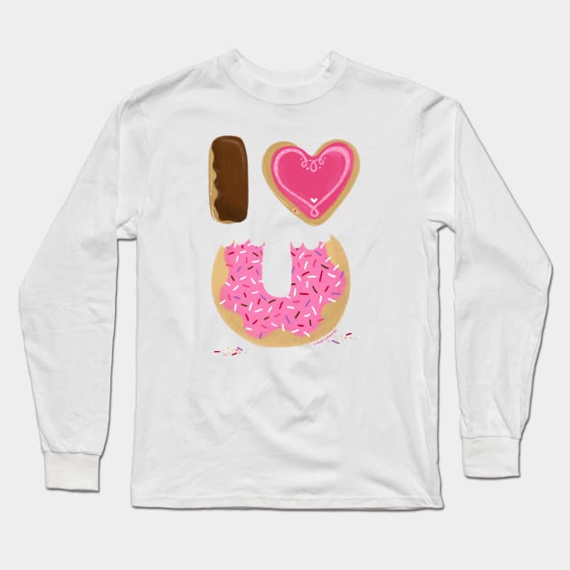 I love you donuts - valentines day doughnut i heart you sweet food art Long Sleeve T-Shirt by Steph Calvert Art